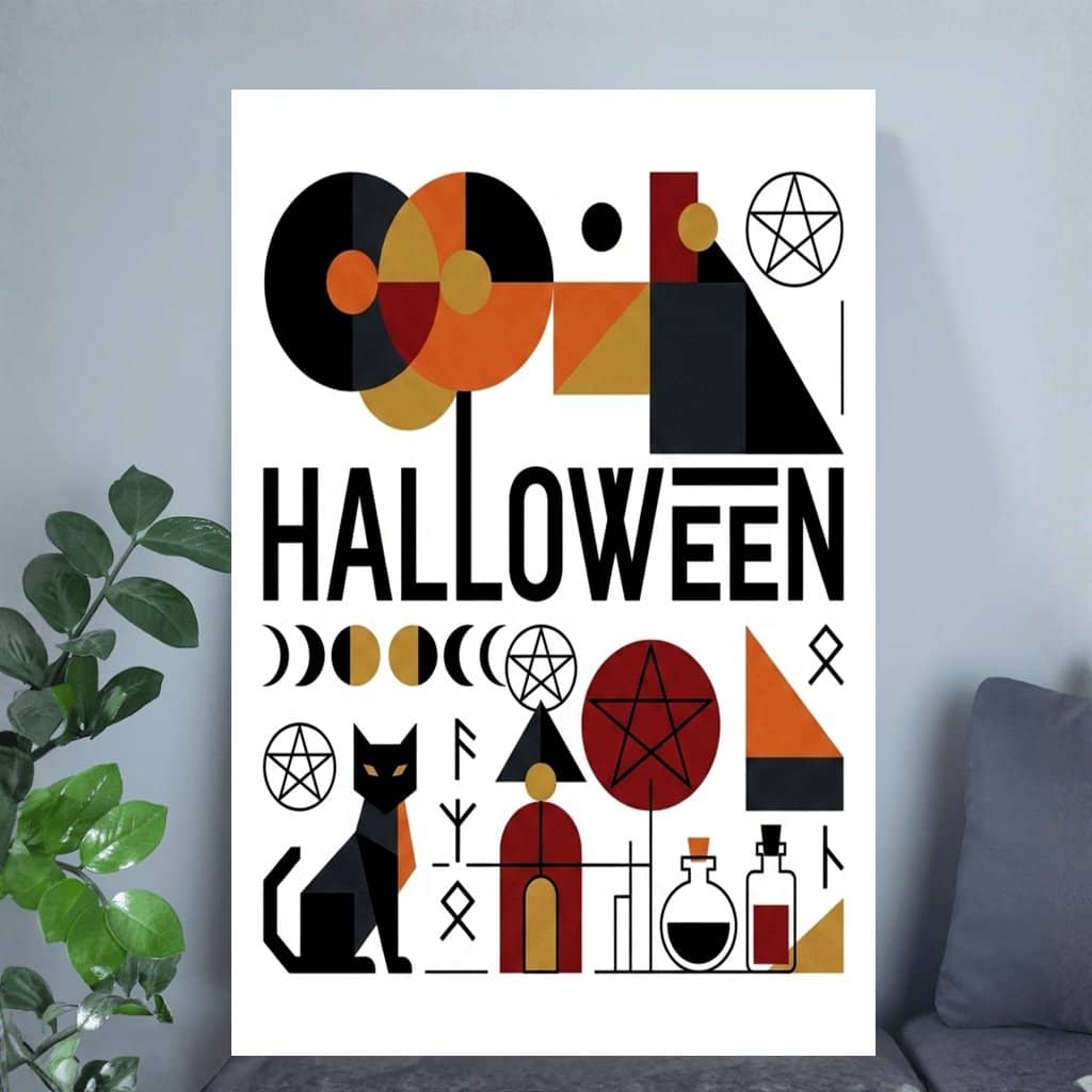 Mid Century Modern Halloween Poster | Geometric Halloween Wall Art Decor Spooky Season Gift