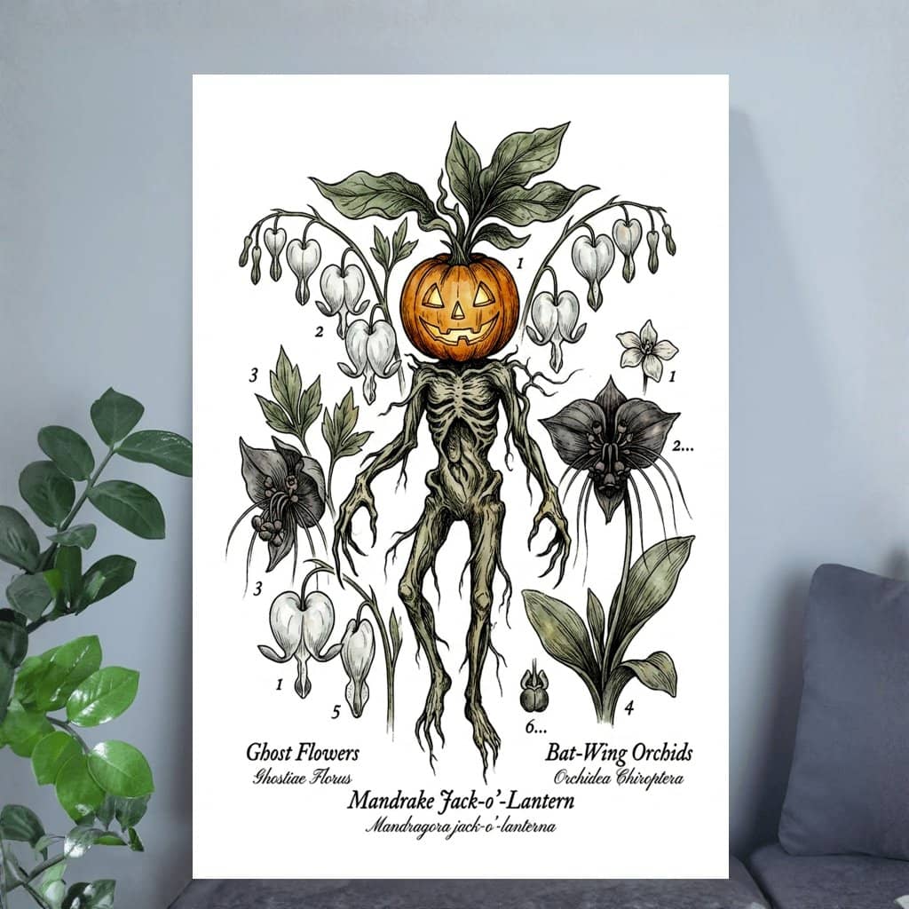 Mandrake Jack O Lantern Botanical Halloween Poster | Funny Halloween Wall Art Gift for Home Decor