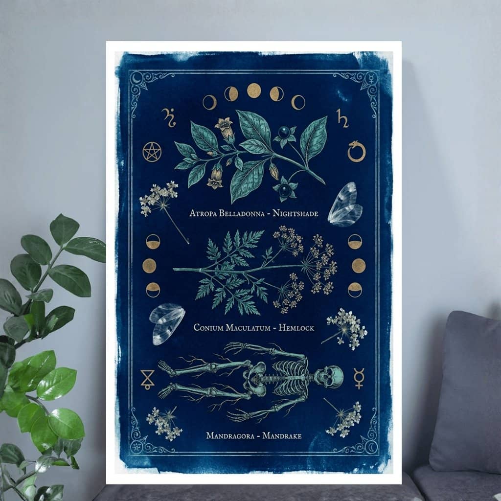 Nightshade Botanical Skeleton Halloween Wall Art Poster | Ideal Gift for Halloween Decor
