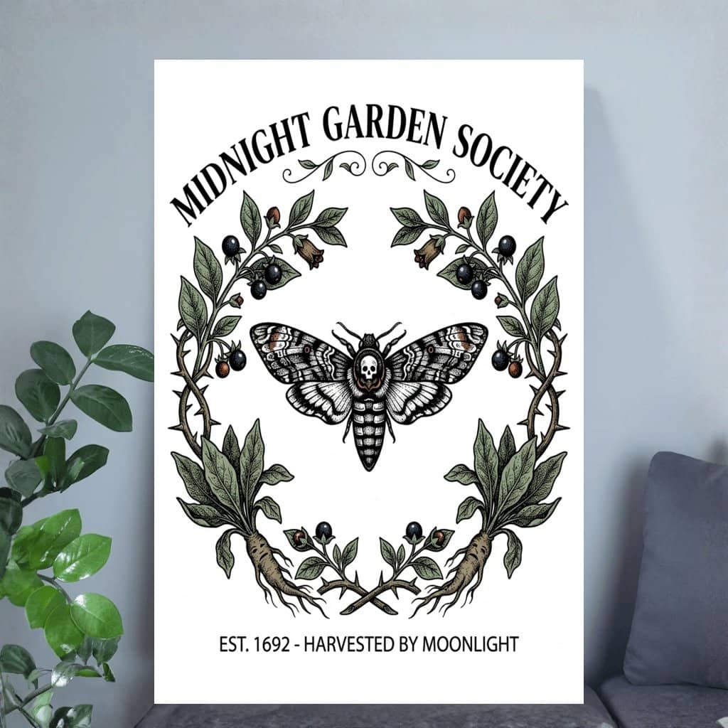 Midnight Garden Society Botanical Halloween Poster | Poison Garden Wall Art Gift for Halloween Decor