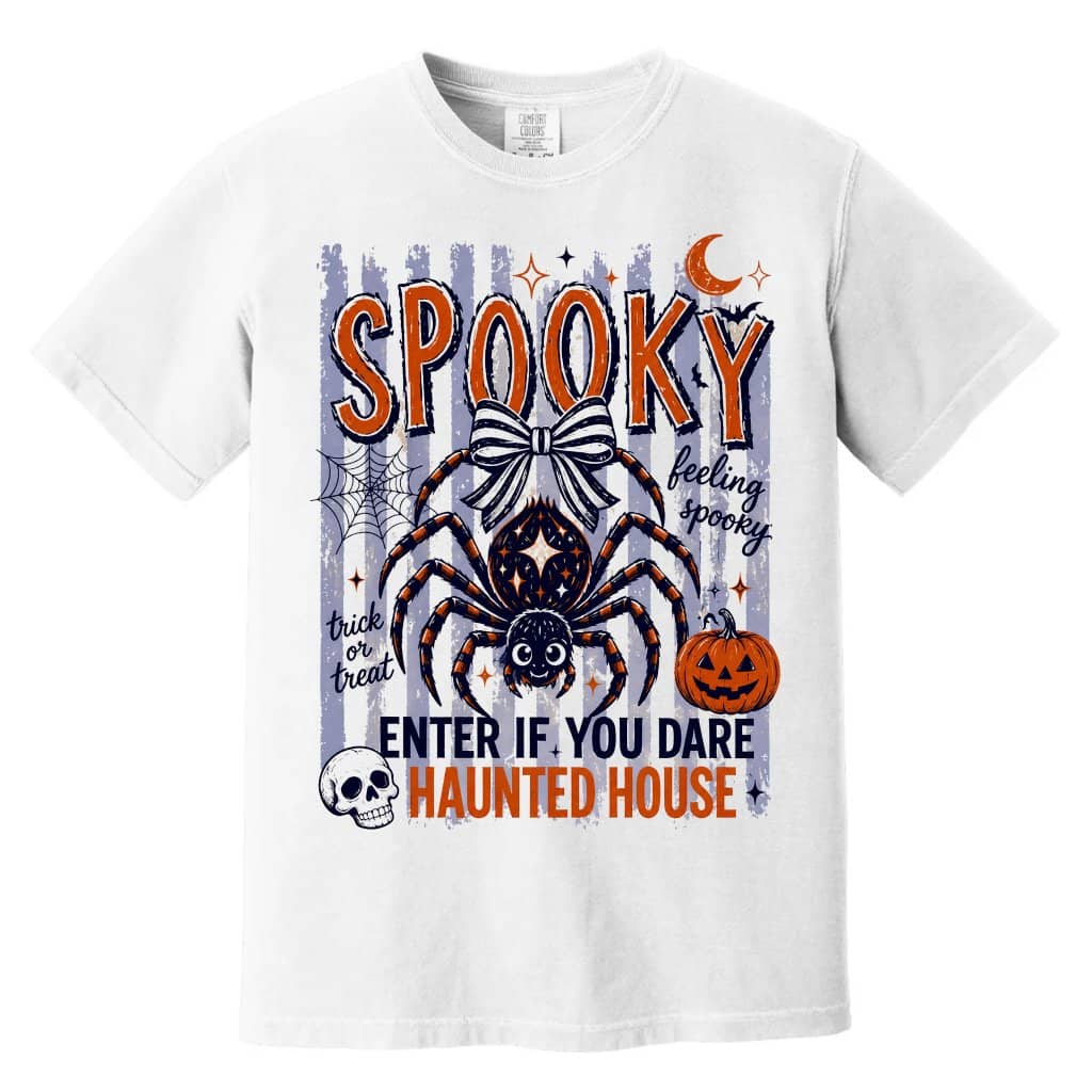 Comfort Colors Spooky Spider Haunted House Halloween Shirt| Spooky Season Halloween Gift for Her
