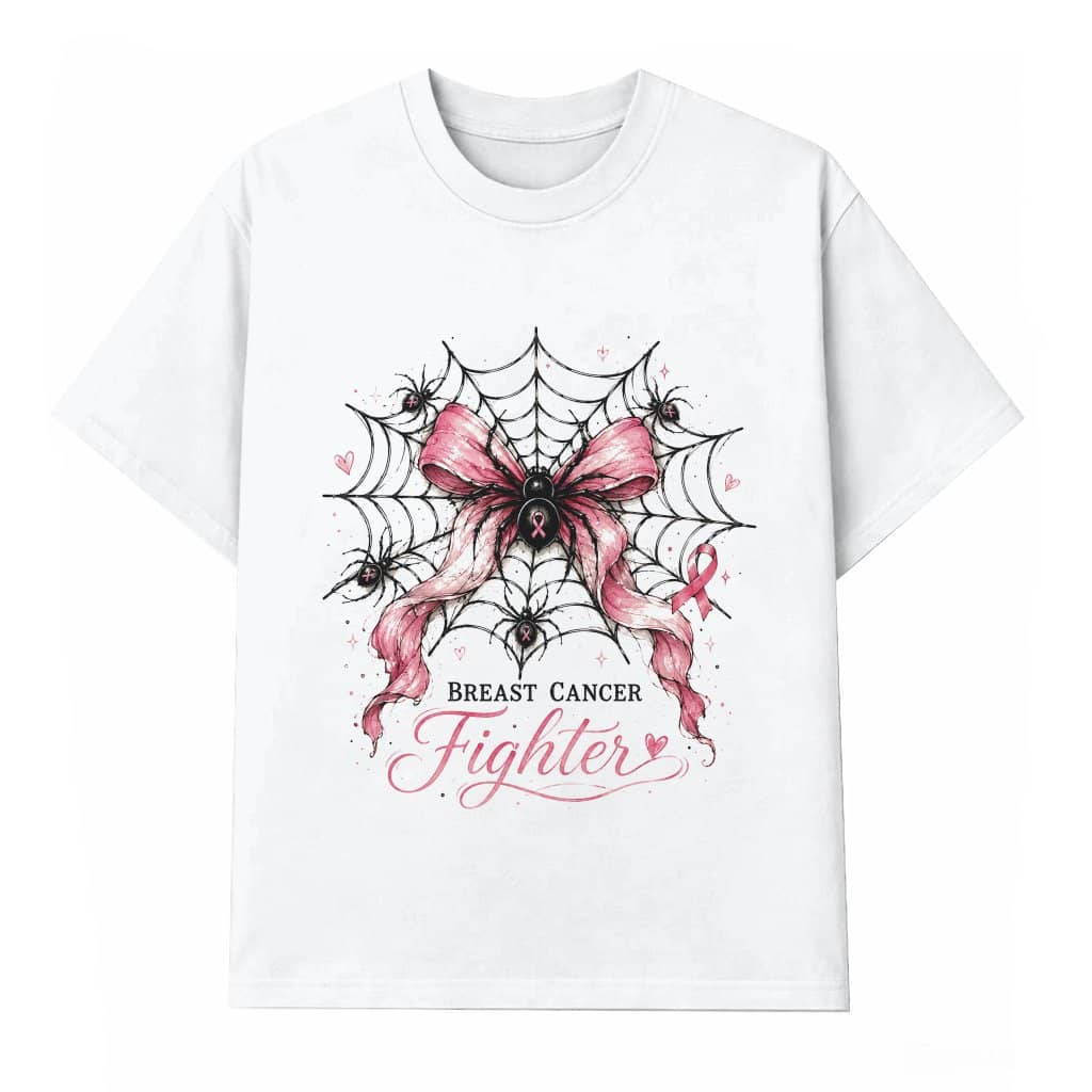 Pink Ribbon Breast Cancer Fighter T-shirt| Spider Web Pink Halloween Gift for Her