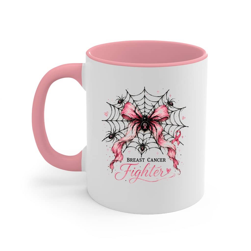 Breast Cancer Fighter Spider Web Pink Halloween Accent Mug| Spooky Halloween Gift for Her