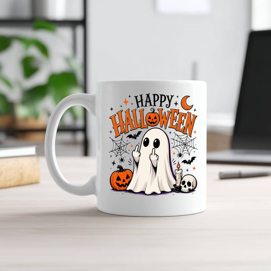 Happy Halloween Figurine-Spooky Ghost Coffee Mug| Funny Halloween Gift for Him & Her