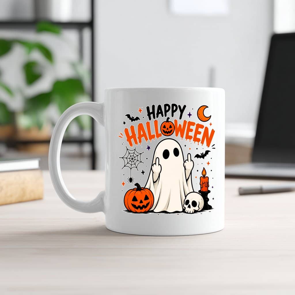 Figurine-Spooky Halloween Ghost Coffee Mug| Funny Halloween Gift for Him & Her