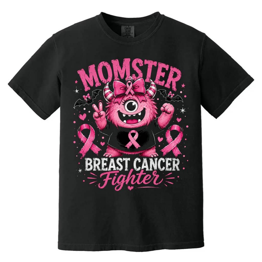 Comfort Colors Pink Halloween Momster Breast Cancer Fighter Shirt| Funny Halloween Gift for Her