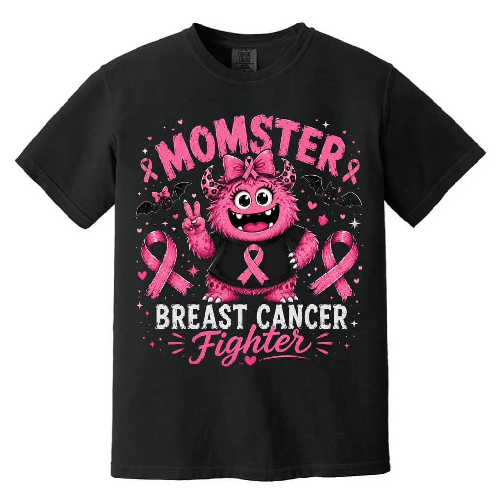 Comfort Colors Retro Pink Momster Breast Cancer Awareness Shirt| Funny Halloween Gift for Her