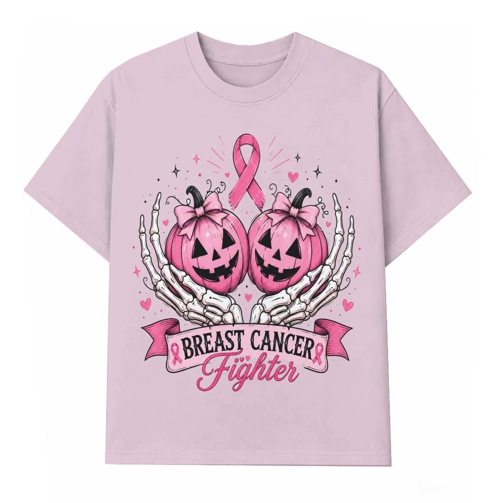 Pink Pumpkin Breast Cancer Fighter T-shirt| Pink Halloween Gift for Her