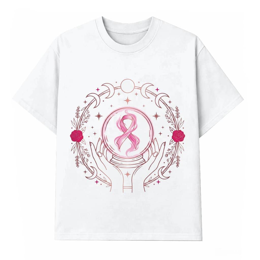 Witchy Crystal Ball Pink Ribbon Halloween T-shirt| Witchy Breast Cancer Awareness Gift for Her