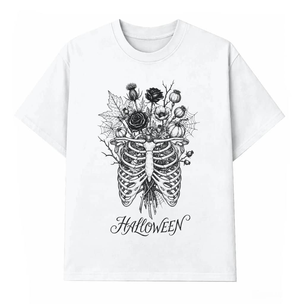 Gothic Skeleton Ribcage Halloween T-shirt| Cottagecore Spooky Halloween Gift for Her