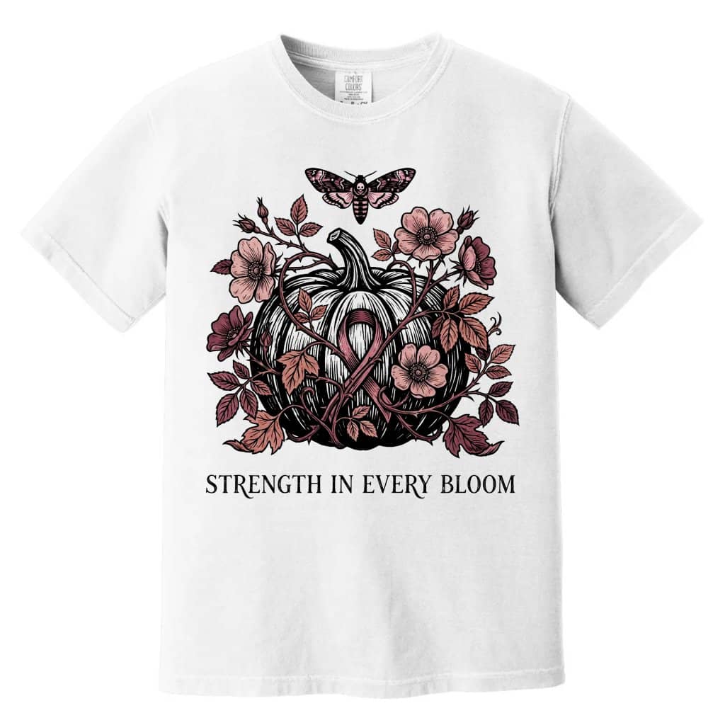 Comfort Colors Gothic Strength In Every Bloom Spooky Pumpkin Breast Cancer Shirt | Survivor Warrior Gift for Her