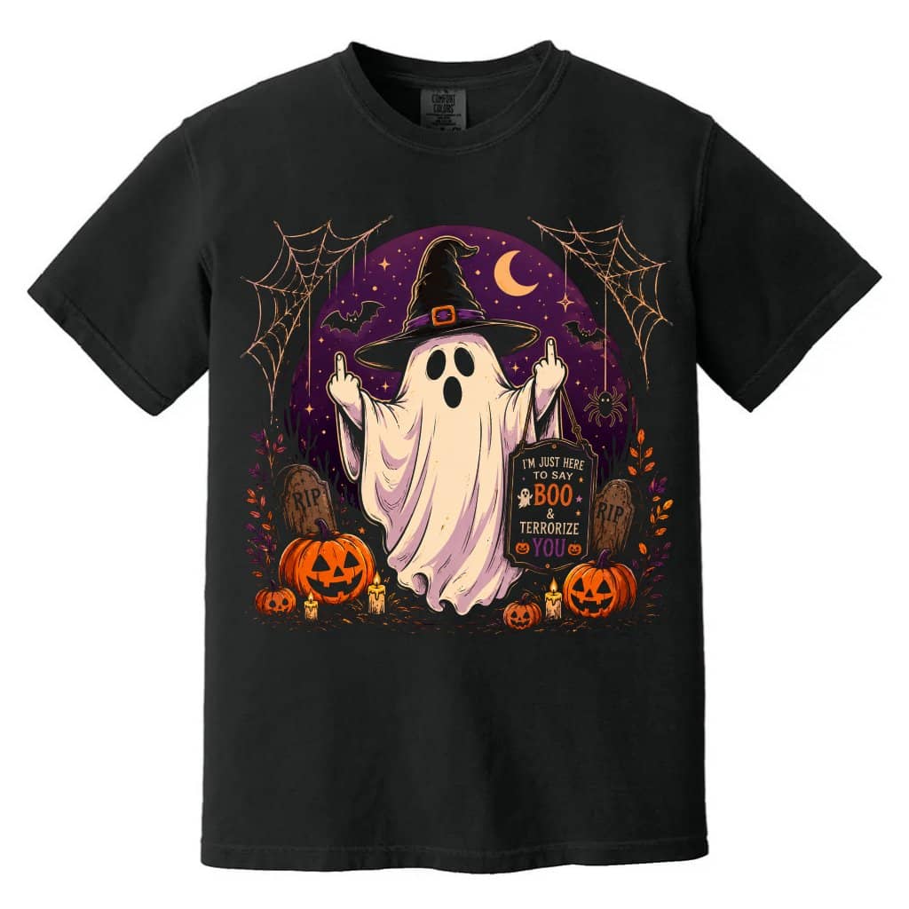 Comfort Colors Funny Middle Finger Ghost Halloween Shirt | Humor Witch Ghost Spooky Season Gift for Her
