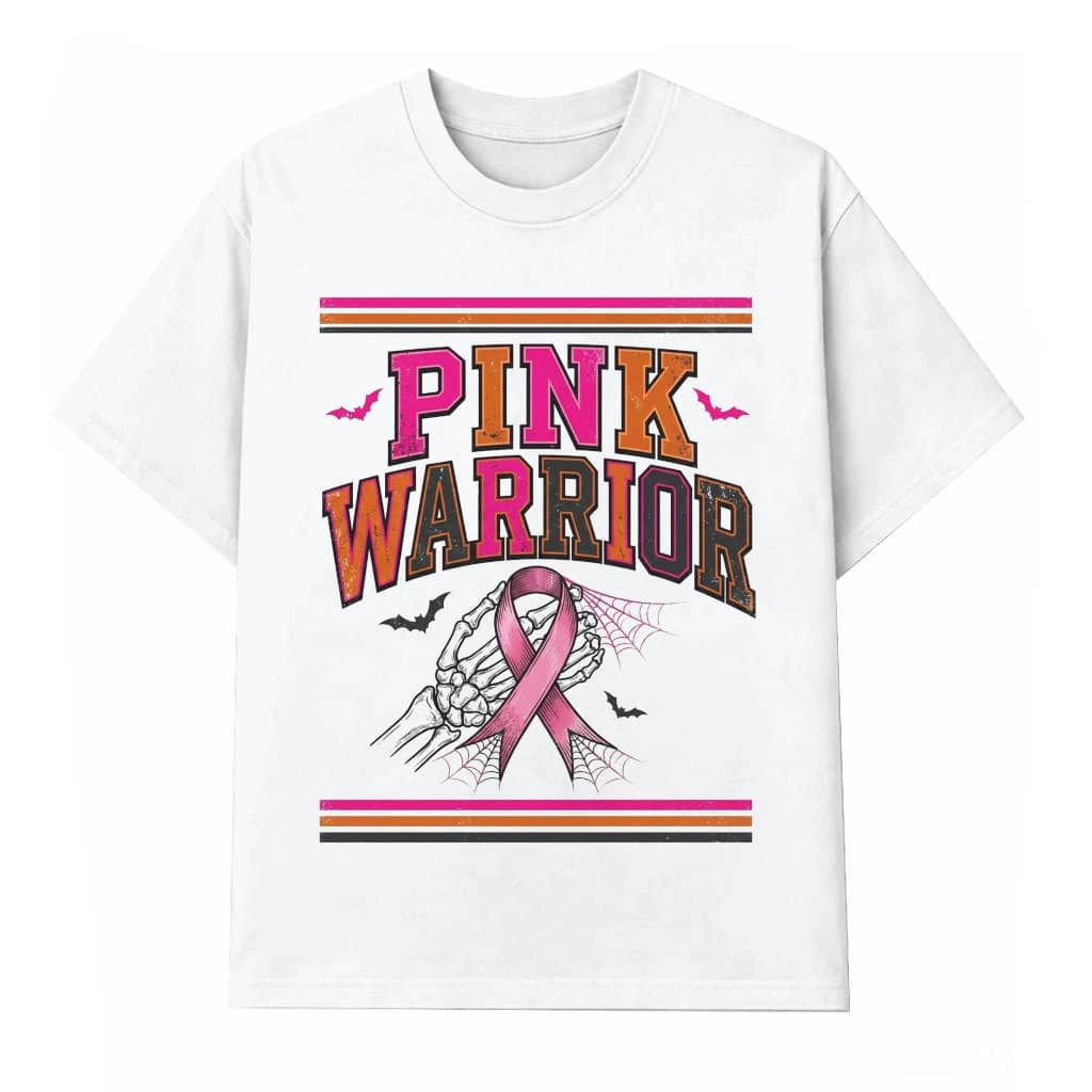Pink Warrior Spooky Skeleton Hand with Pink Ribbon T-shirt | Pink Halloween Gift for Breast Cancer Fighters
