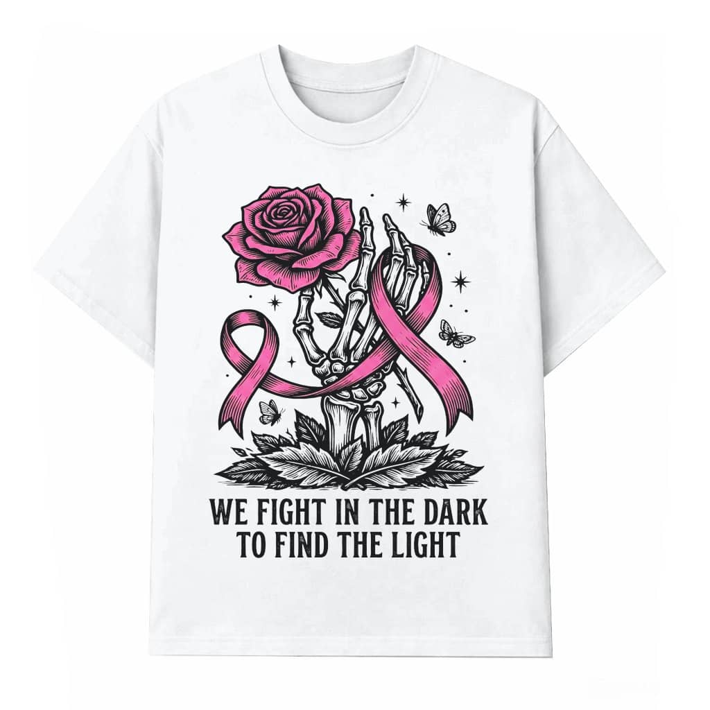 We Fight In The Dark Floral Pink Ribbon T-shirt| Breast Cancer Awareness Gift for Her
