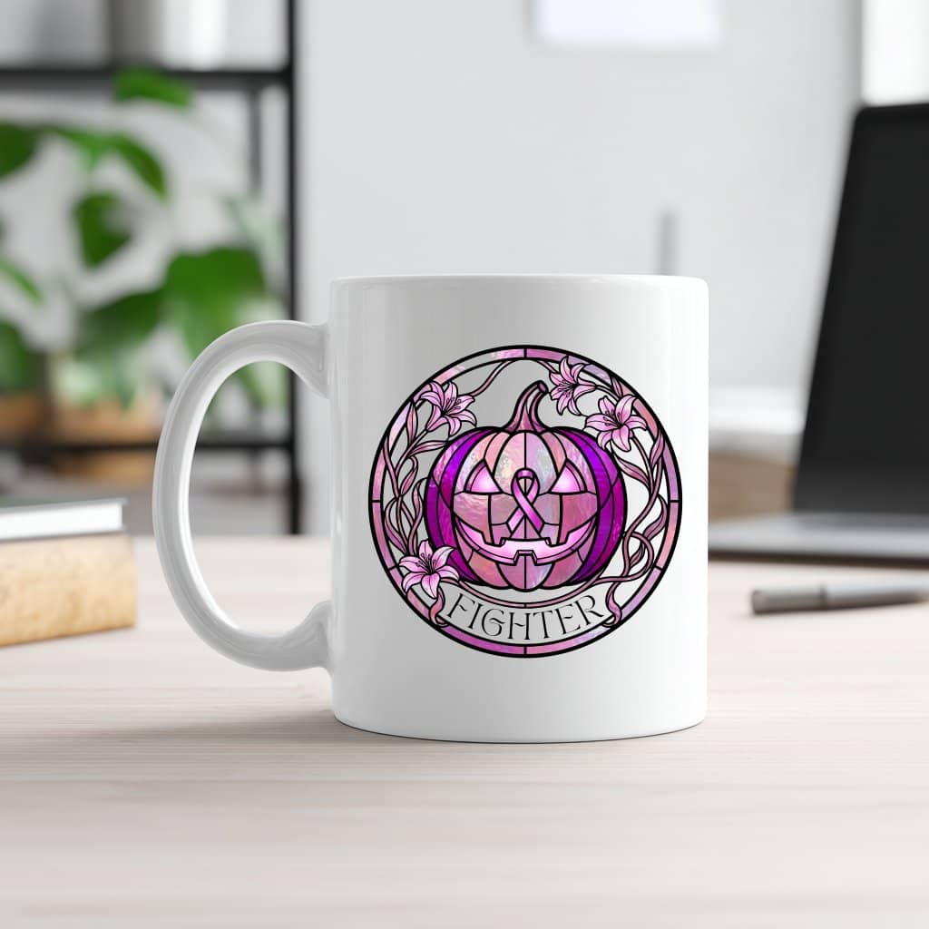 Pink Ribbon Halloween Pumpkin Coffee Mug| Breast Cancer Fighter Gift for Her