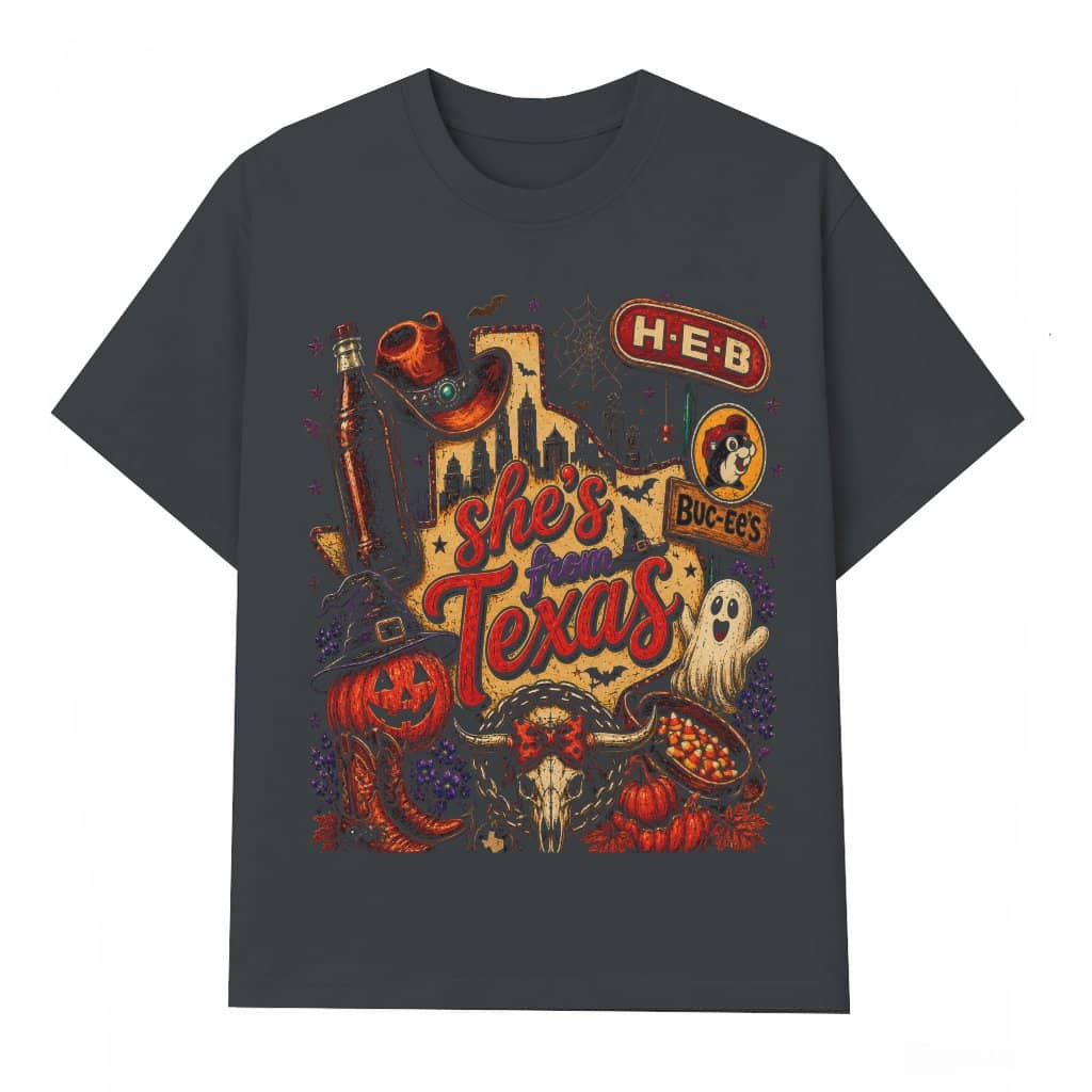 Trendy She's From Texas Halloween T-shirt | Texas Spooky Halloween Gift for Her