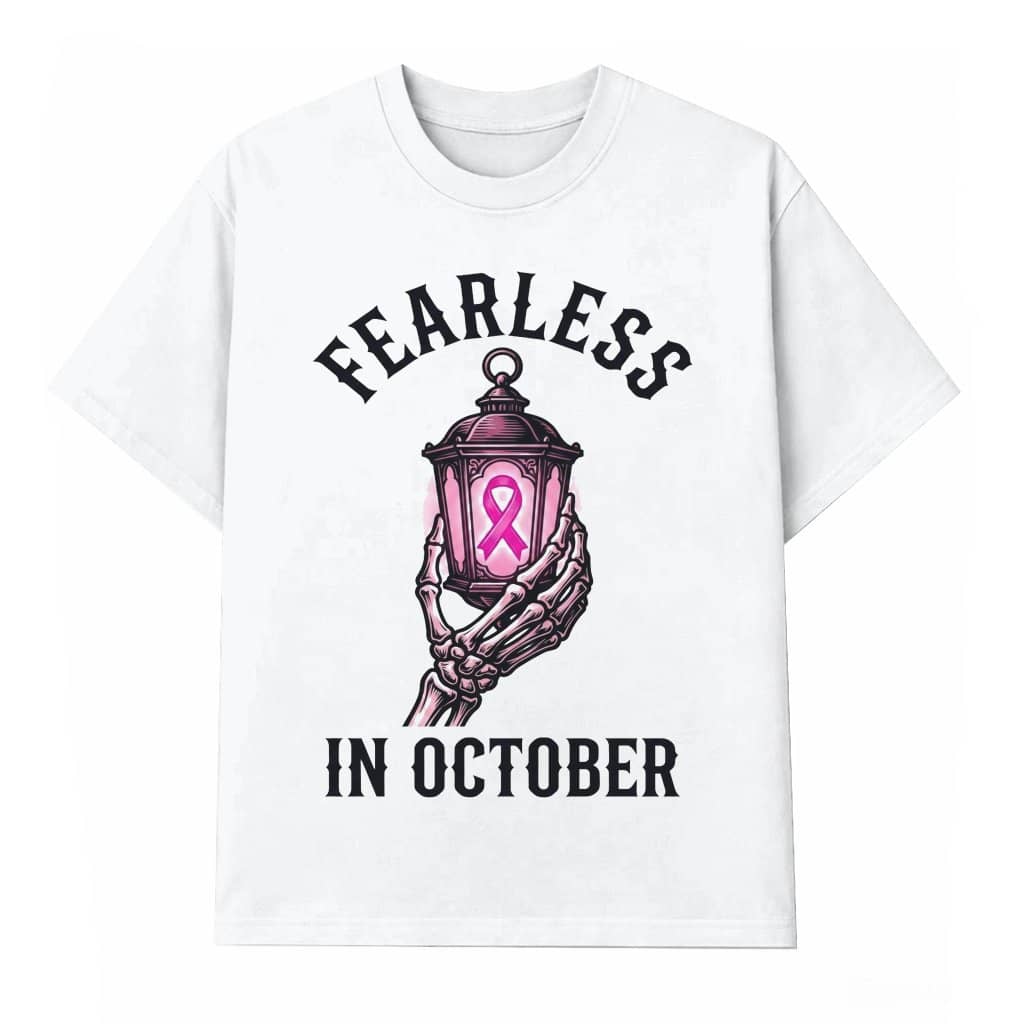 Fearless In October Halloween Pink Ribbon T-shirt | Breast Cancer Gifts for Her