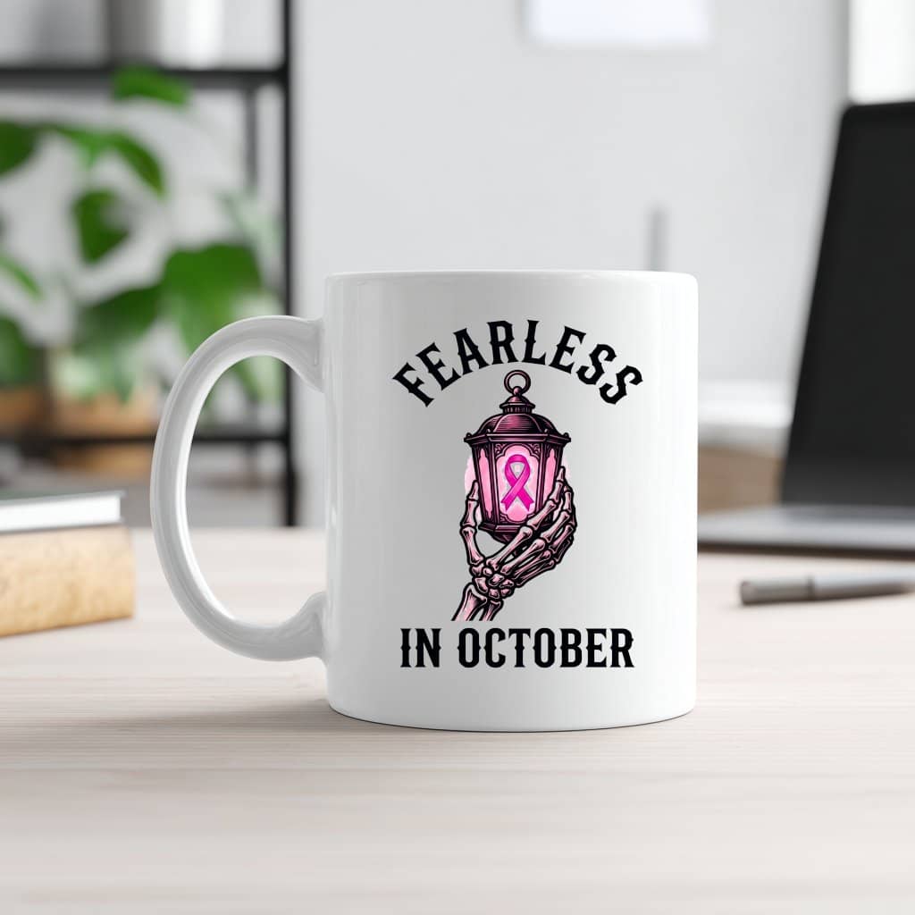Fearless In October Halloween Pink Ribbon Coffee Mug| Breast Cancer Gifts for Her