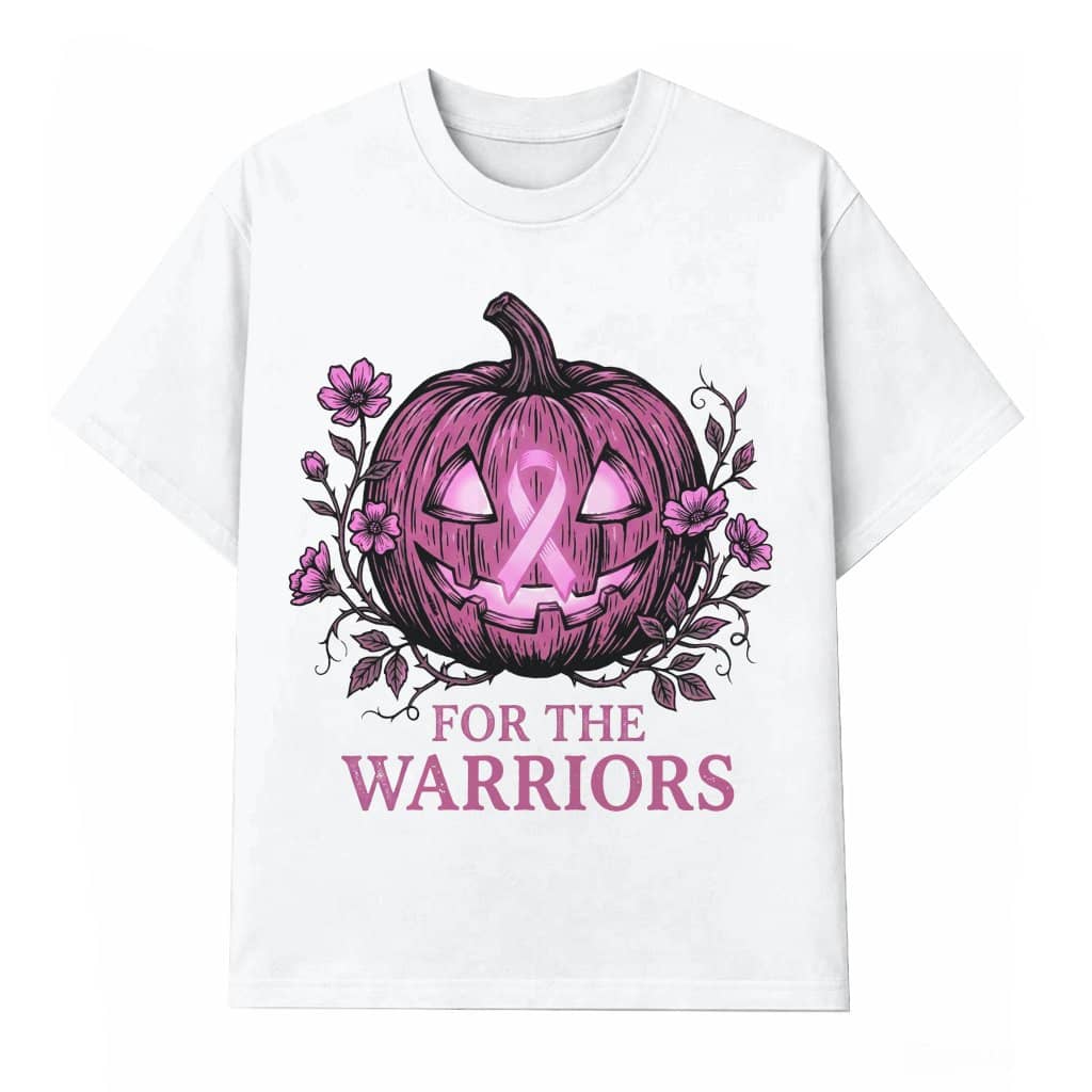 Pink Ribbon for the Warriors Breast Cancer Halloween T-shirt| Pink Pumpkin Gift for Breast Cancer Fighter