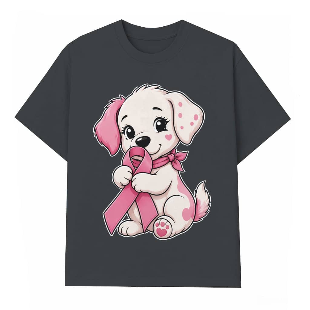In October We Wear Pink Ribbon T-shirt| Cute Pink Puppy Gift for Breast Cancer Fighter