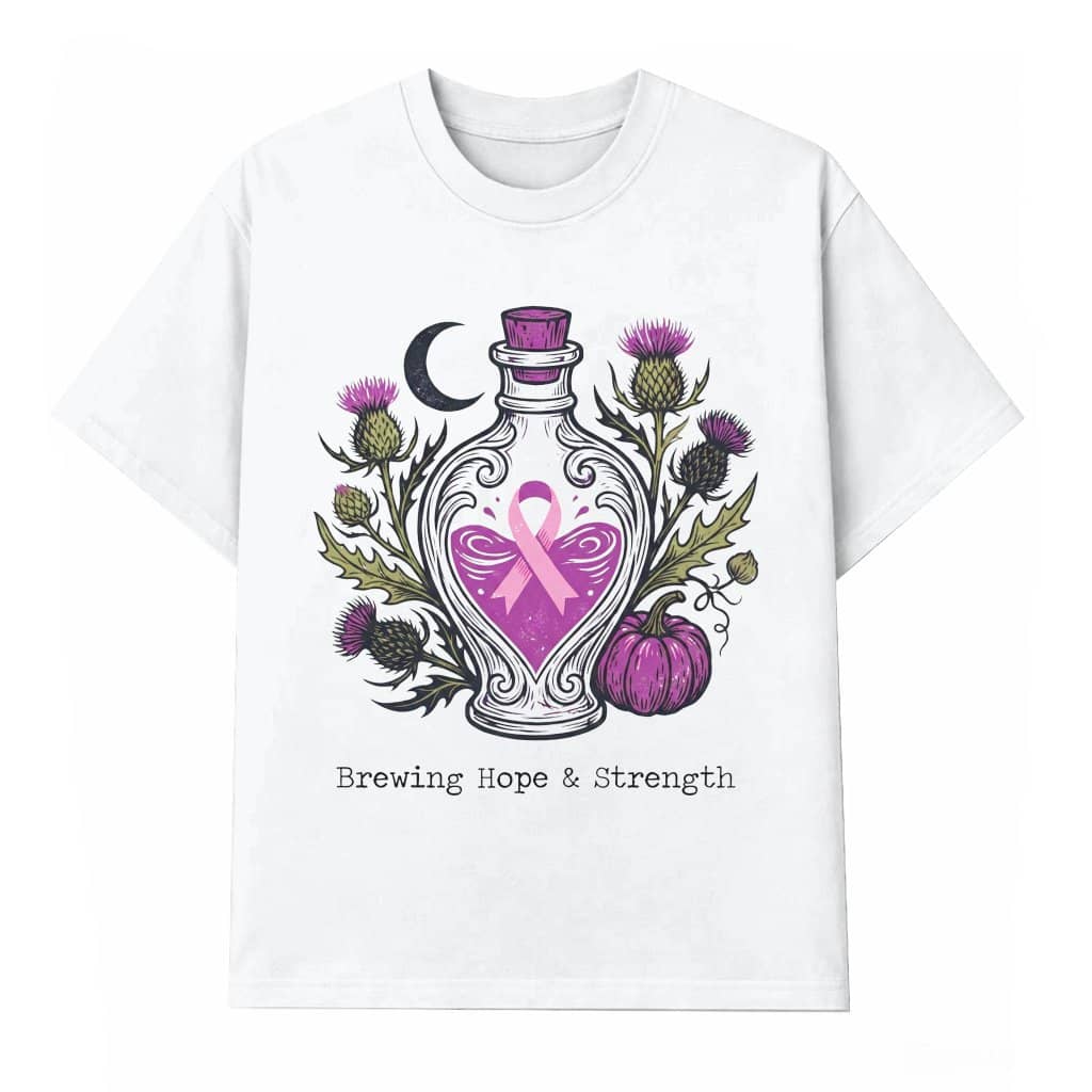 Brewing Hope & Strength Witchy Potion Pink Ribbon T-shirt| Breast Cancer Gifts for Her