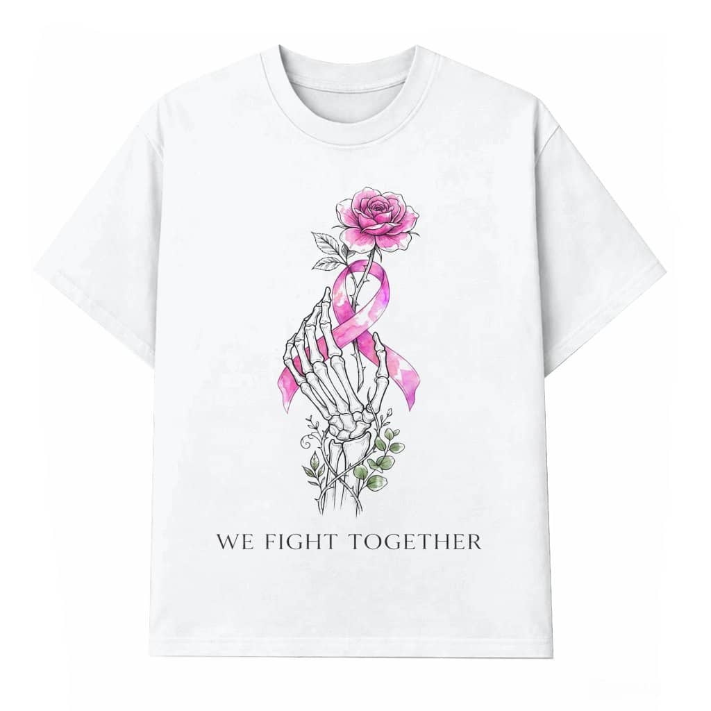 We Fight Together Floral Pink Ribbon T-shirt| Breast Cancer Gifts for Her