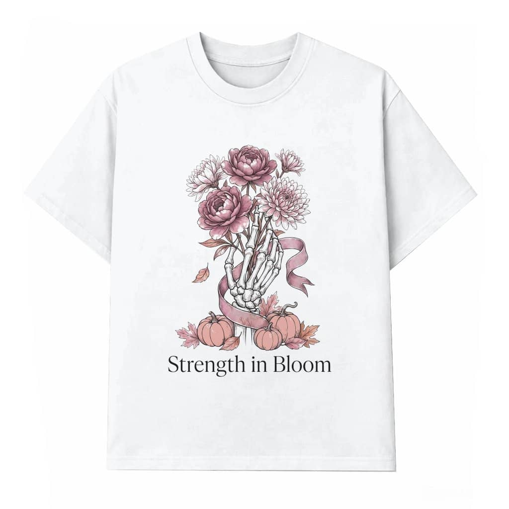 Strength In Bloom Breast Cancer Awareness T-shirt| Pink Flowers Pumpkin Fall Season Gift for Her