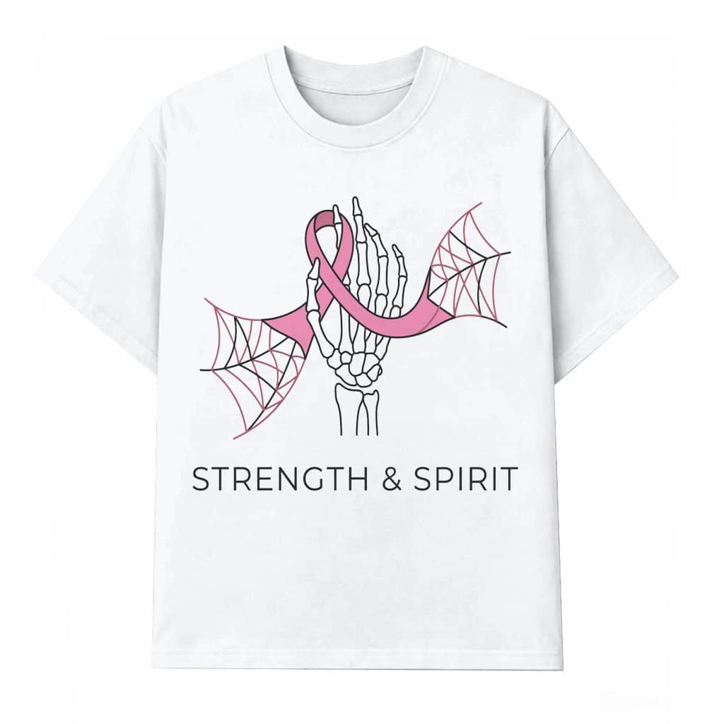 Strength & Spirit Breast Cancer Awareness T-shirt| Pink Ribbon Spider Web Halloween Gift for Her