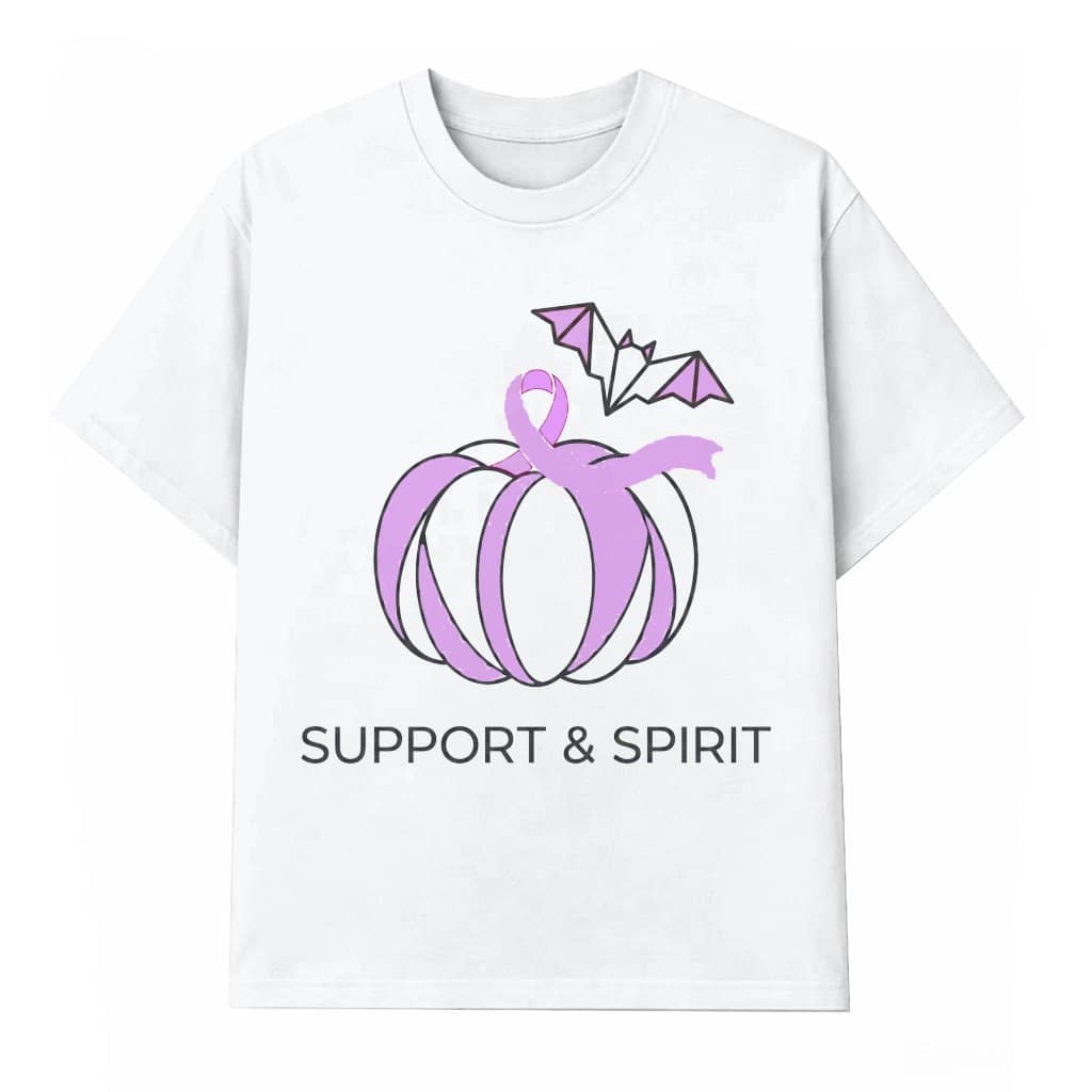 Support & Spirit Breast Cancer Awareness T-shirt| Pink Pumpkin Bat Halloween Gift for Her