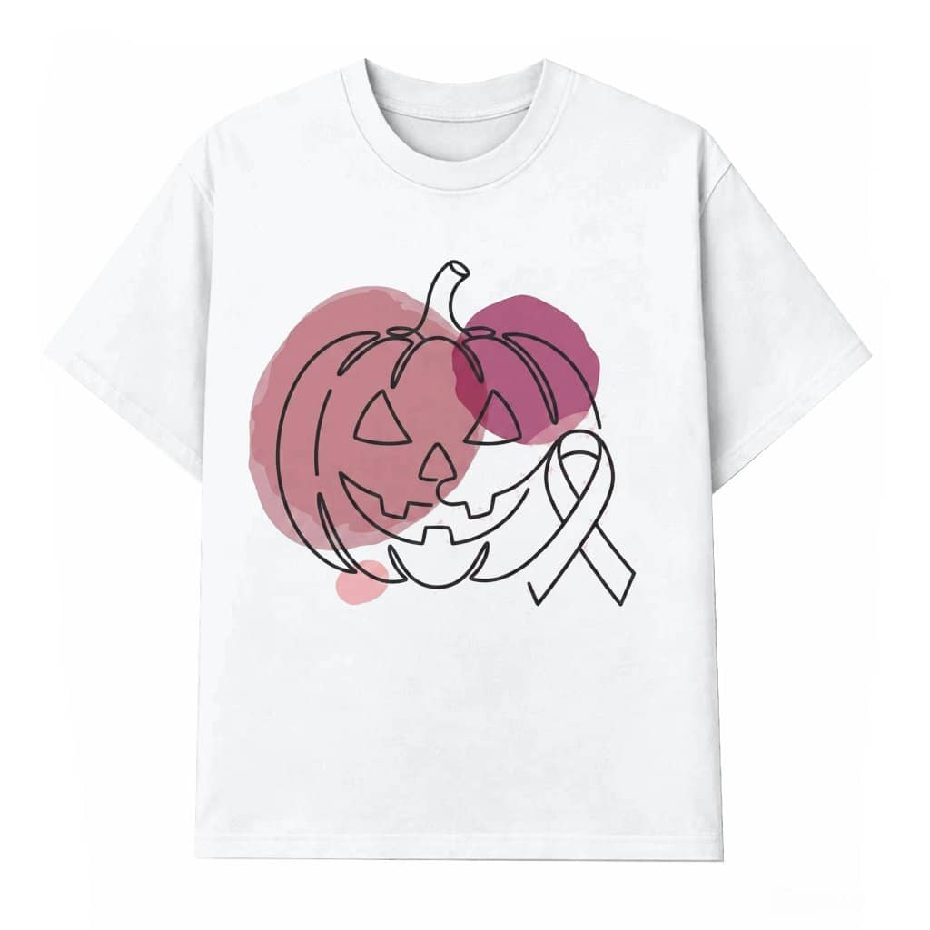 Watercolor Jack O Lantern Pink Ribbon T-shirt| Breast Cancer Awareness Halloween Gift for Her