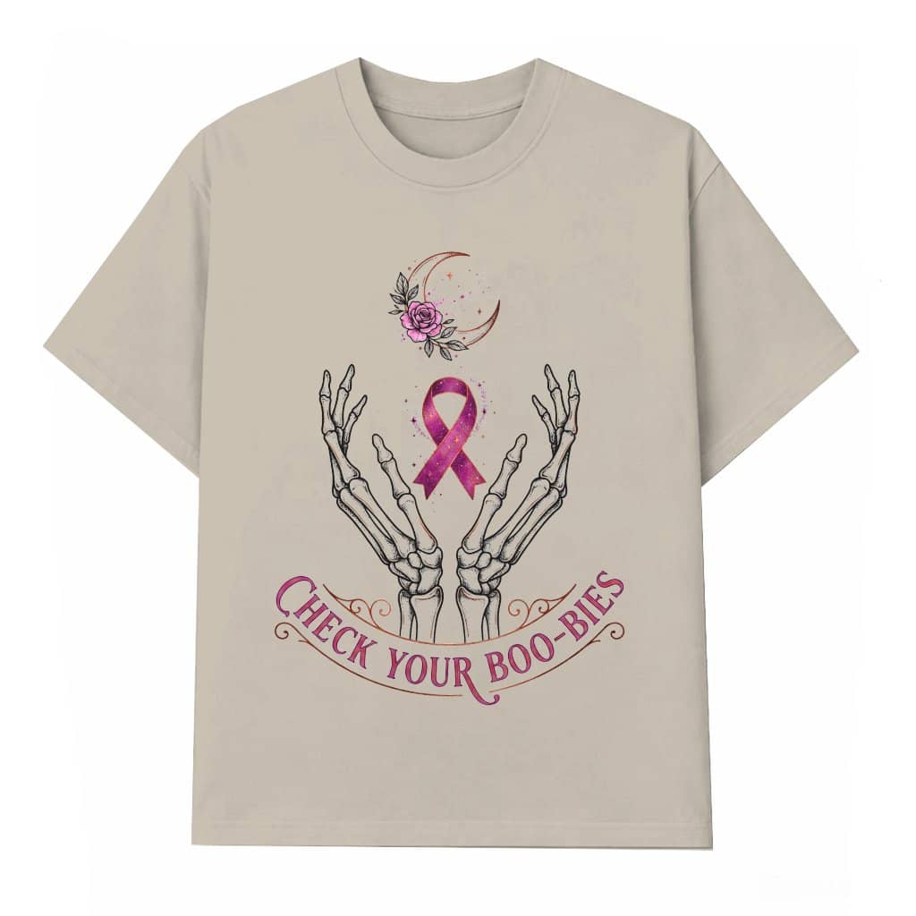 Check Your Boo-bies Halloween Skeleton Pink Ribbon T-shirt| Breast Cancer Awareness Halloween Gifts for Her