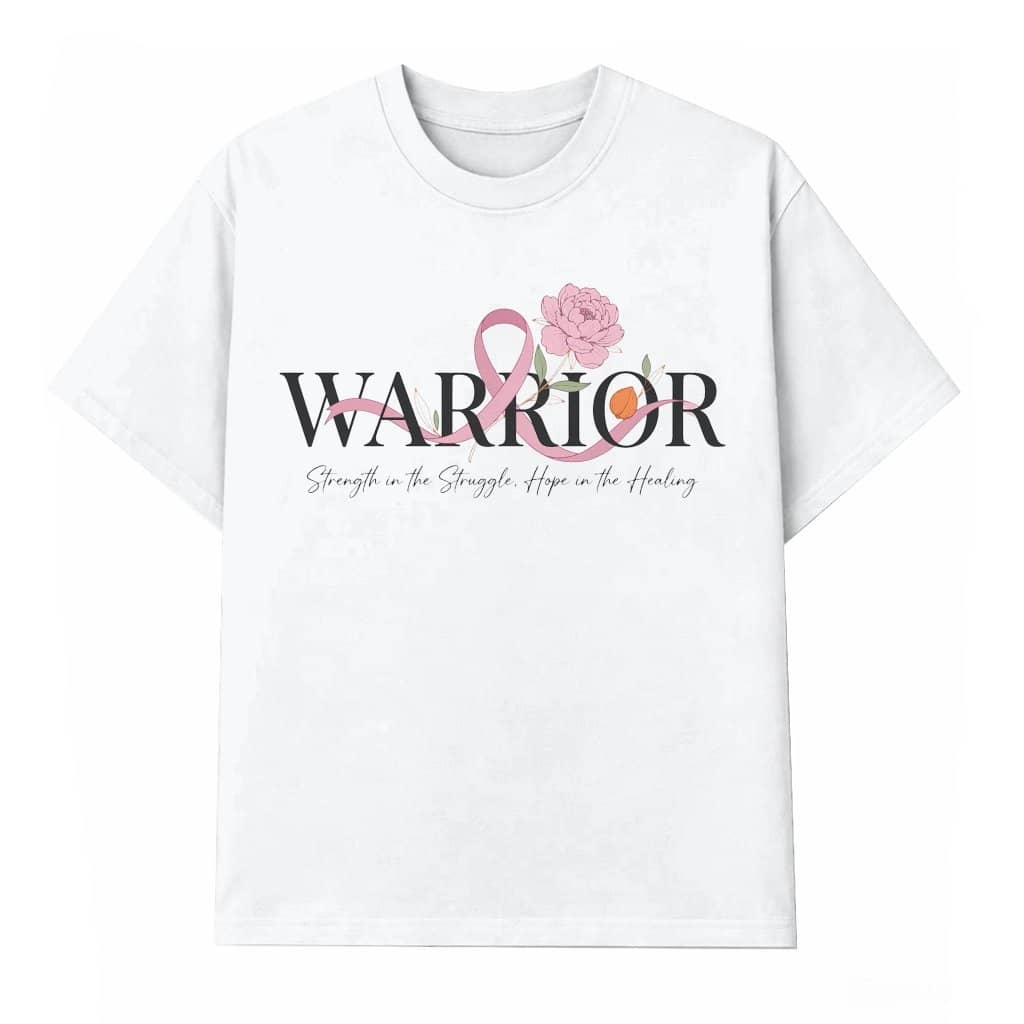 Pink Ribbon Floral Warrior Breast Cancer Awareness T-shirt for women