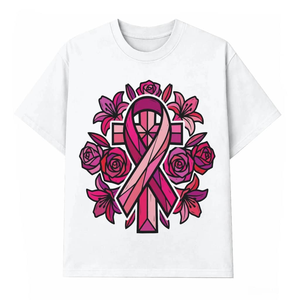 Pink Roses Christian Breast Cancer T-shirt| Pink Ribbon Faith Gift for Her