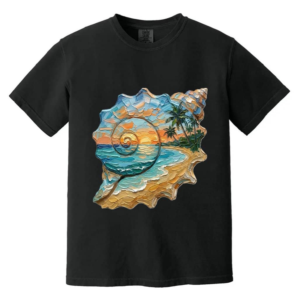 Coastal Sea Shell Comfort Colors – Premium 3D Visual Graphic Print Tee