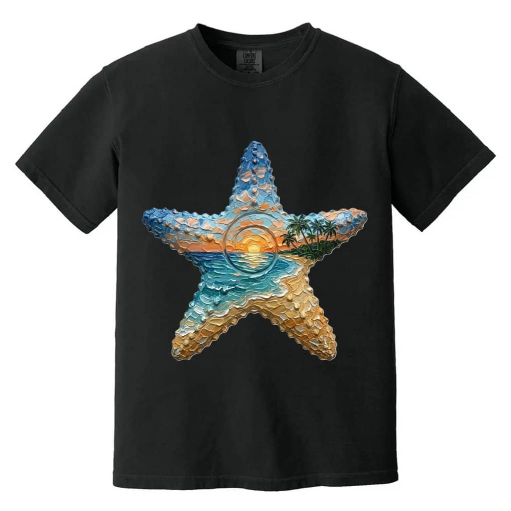Comfort Colors Starfish Sunset Shirt, Premium Cotton Tropical Beach Tee