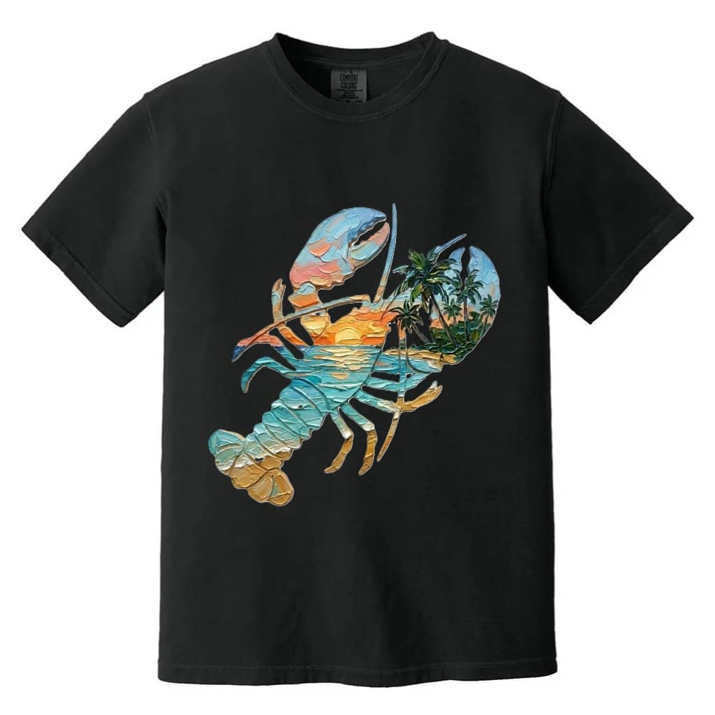 Comfort Colors Lobster Sunset Shirt, Premium Cotton Tropical Seafood Nature Tee
