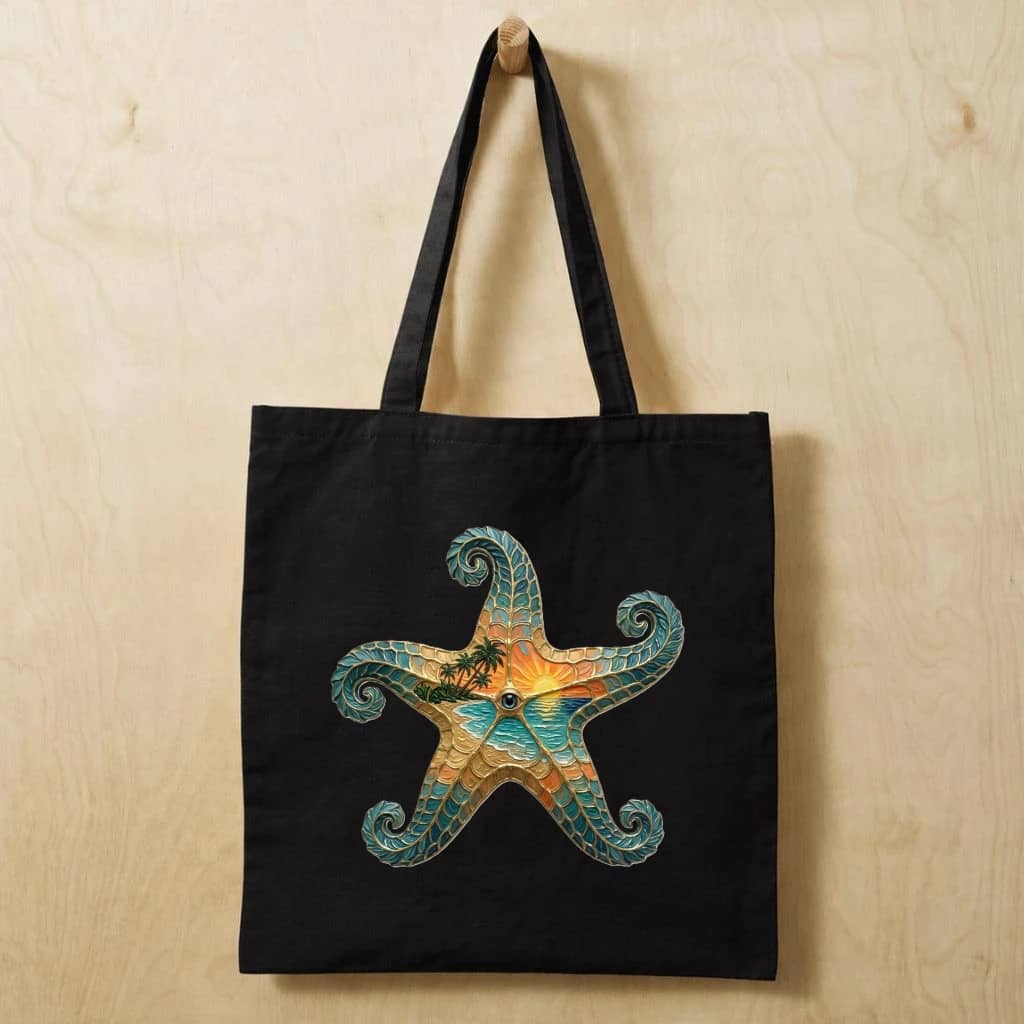 Aesthetic Starfish Ocean Scene Cotton Tote - Eco-Friendly Beach Bag