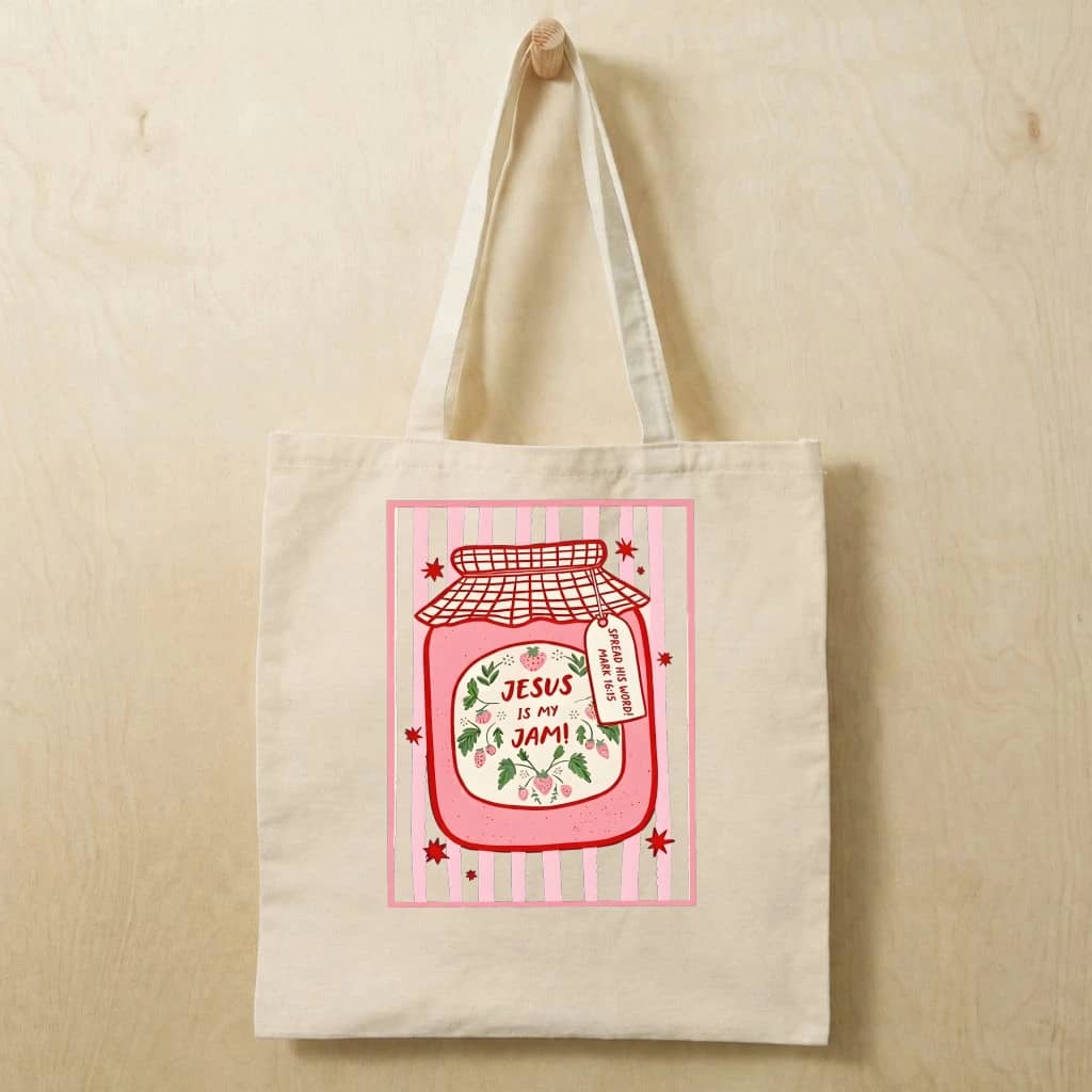 Cute Jesus Is My Jam Cotton Tote - Aesthetic Strawberry Jam Jar Beach Bag