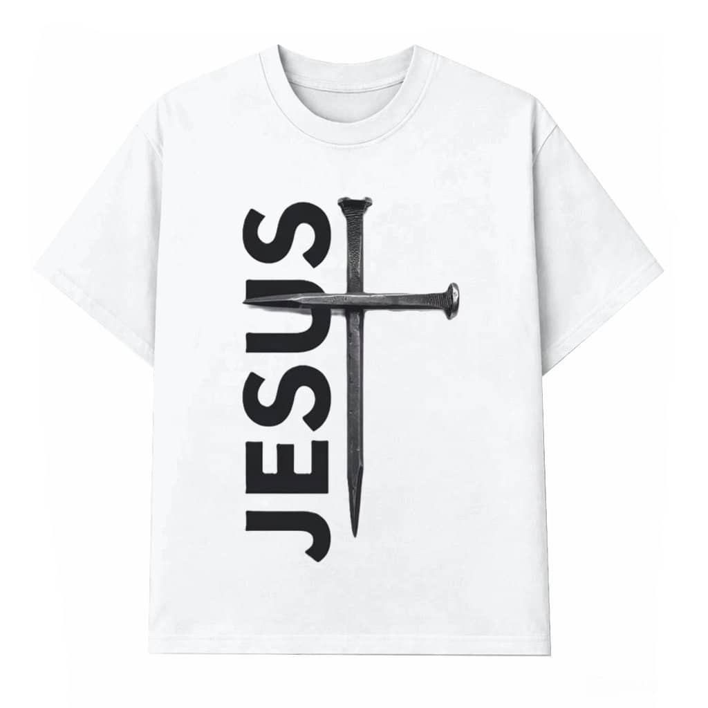 Jesus Nails Cross Graphic T-Shirt - Minimalist Christian Faith Graphic Tee
