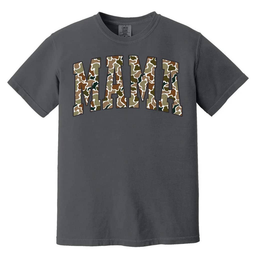 Camo Print Mama + Graphic T-Shirt + Everyday Wear + for Wife + Pepper Comfort Colors