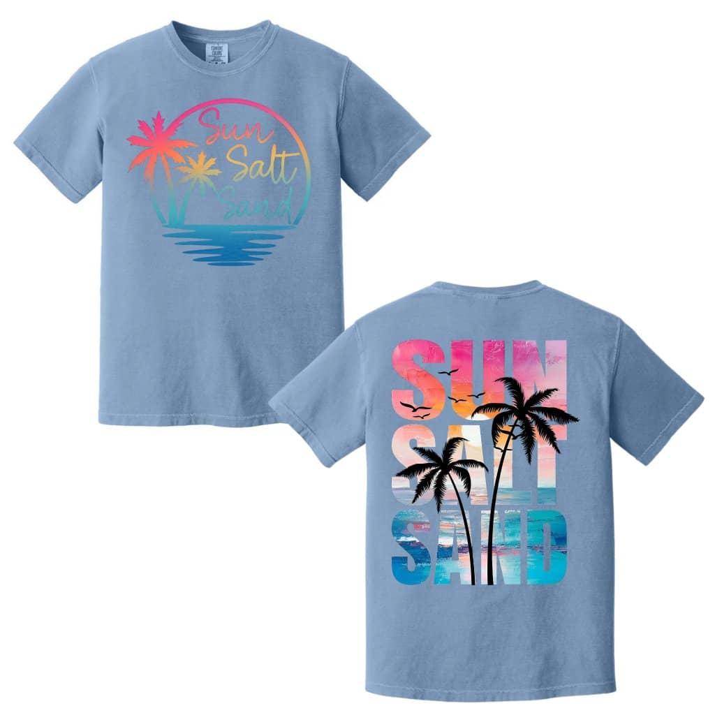 Retro Sun Salt Sand Comfort Colors T-Shirt Summer Beach Vacation for Women Aesthetic Front and Back Print
