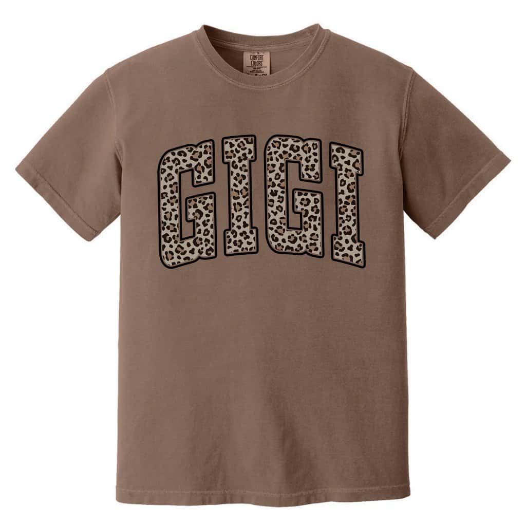 Personalized Leopard Print Gigi Granny Comfort Colors Tee Grandparents Day Gift for Her Modern Varsity Grandma image