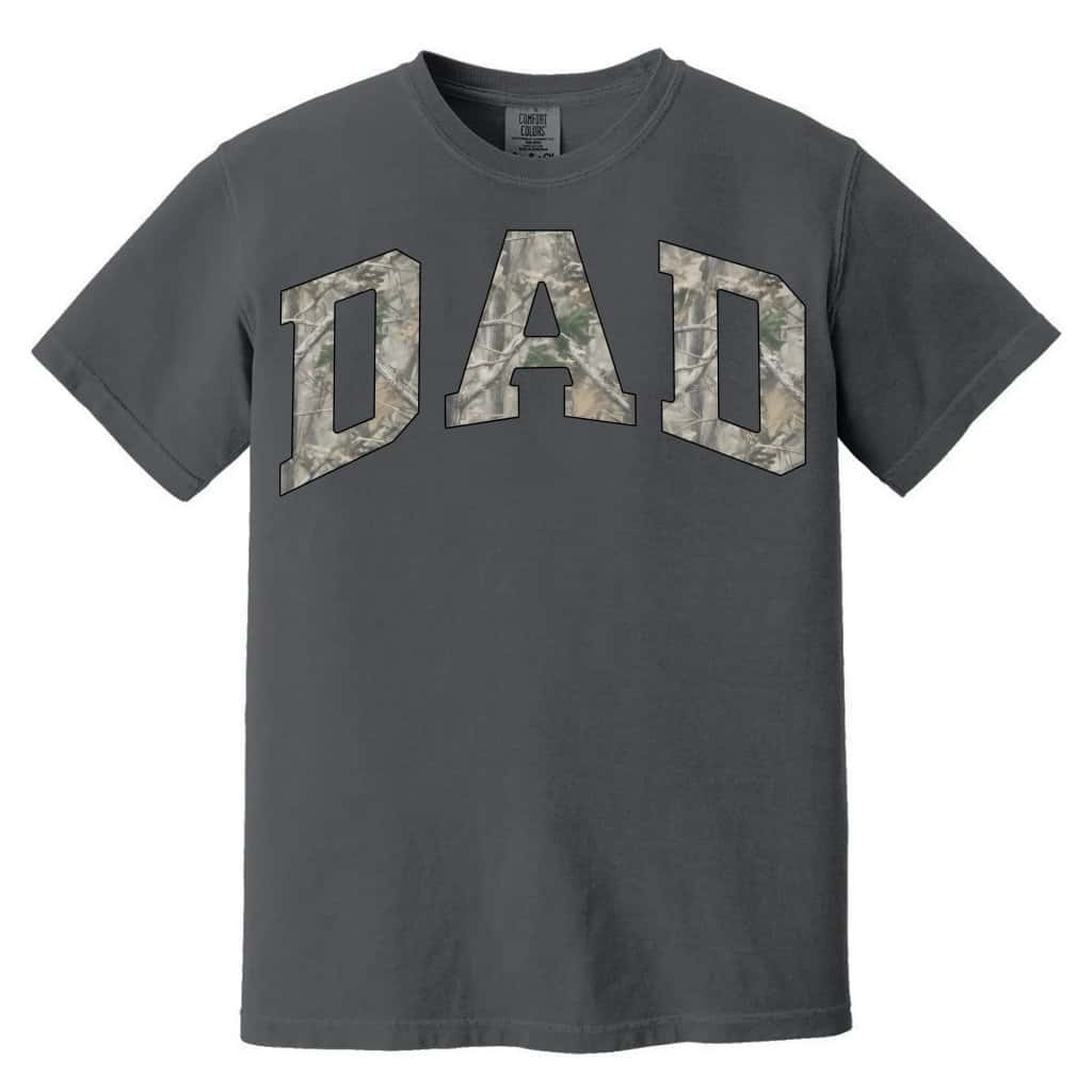Premium Comfort Colors Garment-Dyed Shirt with Camo DAD Print | Soft Wash Black T-Shirt for Men | Gift for New Dad image