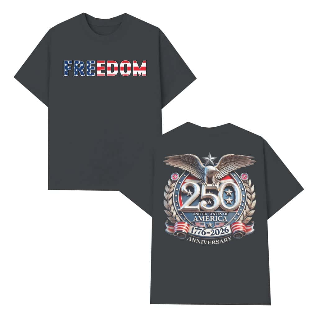 Retro 250 Years of America Eagle Back Print Tee | Proud American Heritage Graphic T-Shirt image