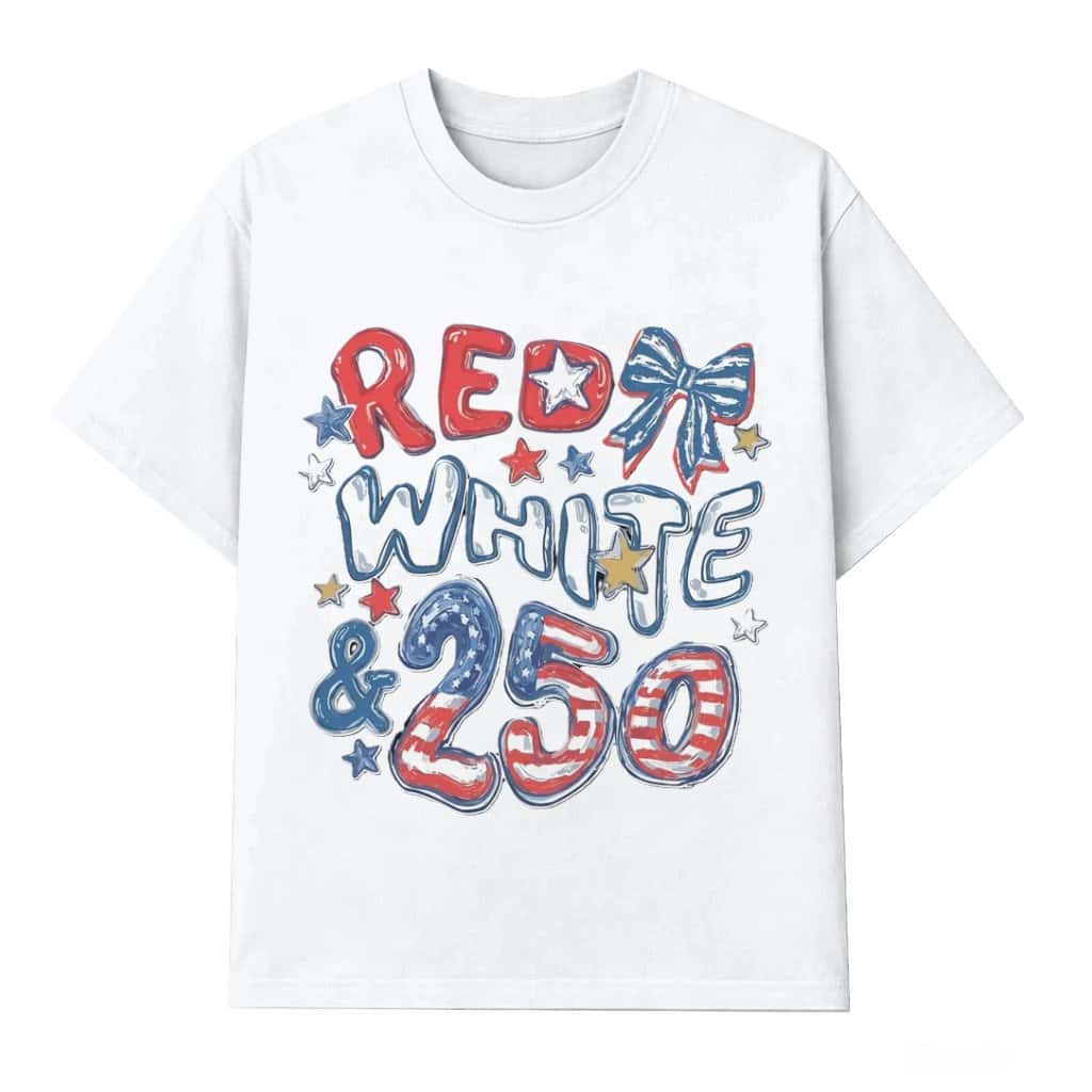 Red White and 250 T-Shirt | 4th of July 2026 America 250th Anniversary Tee | Patriotic Bow Graphic Shirt image
