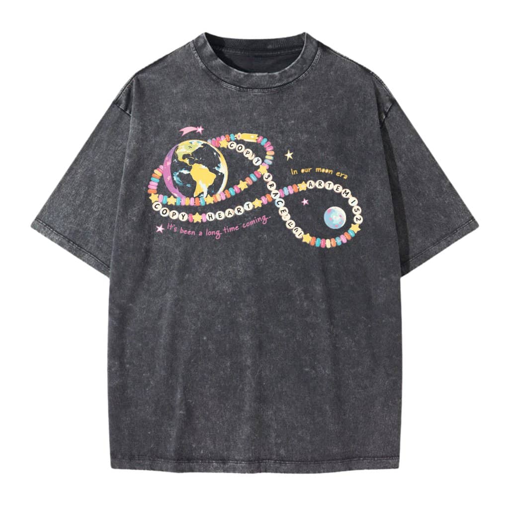 Artemis II Space Exploration Wash Tee – Funny Gift for Gen Z Men Women Galaxy Earth Cartoon Art
