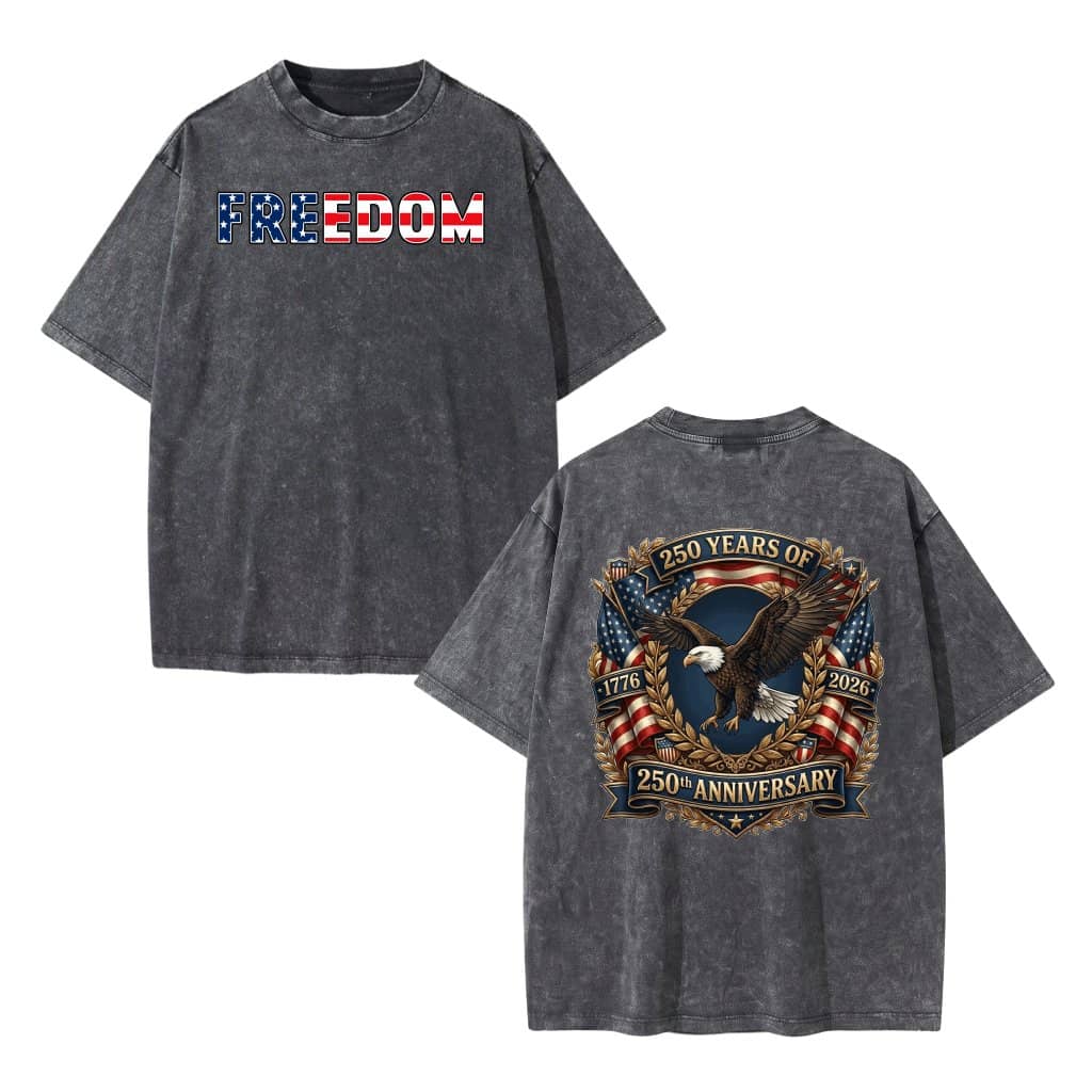 USA Freedom Graphic Wash Tee – 250th Anniversary Independence Day Gift for Patriots Patriotic