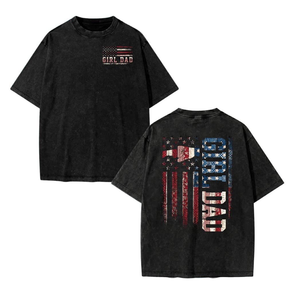 Patriotic Girl Dad Fist Bump Wash Tee – Father's Day Gift for Dad