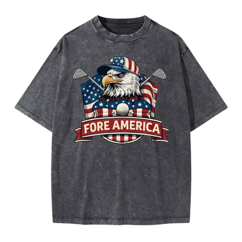 Patriotic Golf Eagle Wash Tee – 4th of July Gift for Golfer Freedom Vintage Style