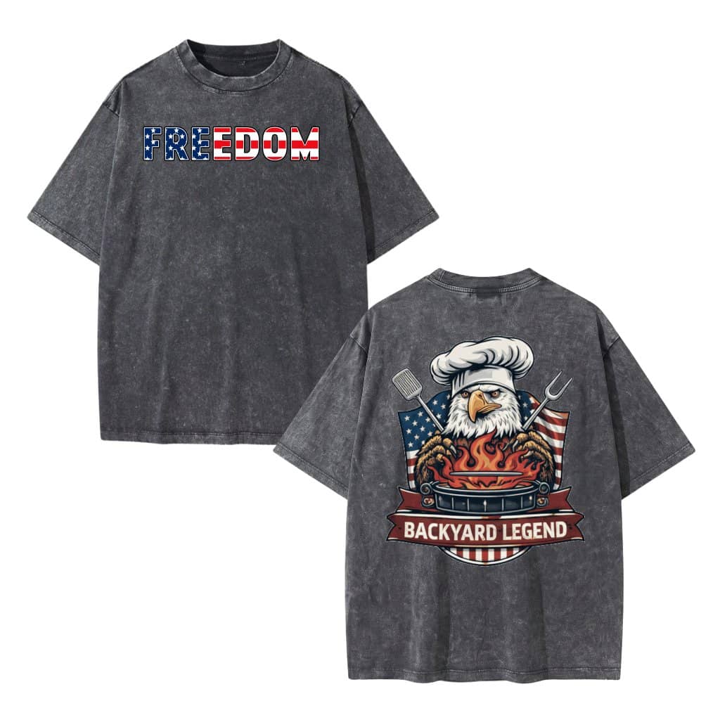 BBQ Eagle Grill Master Wash Tee – 4th of July Gift for Grill Master Patriotic